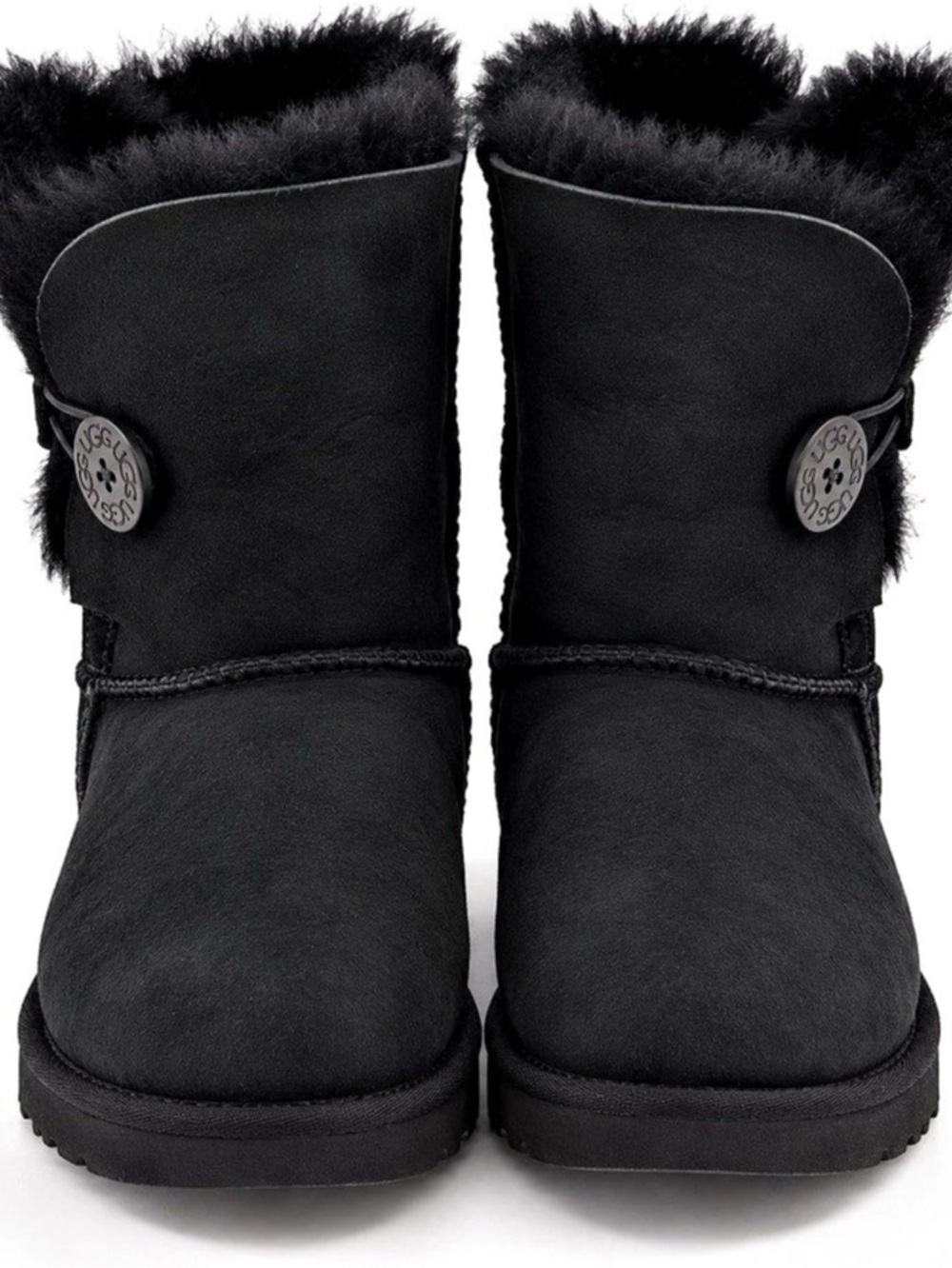 UGG Bailey Button II Black Sheepskin Suede Boots Women’s Size 7 1016226